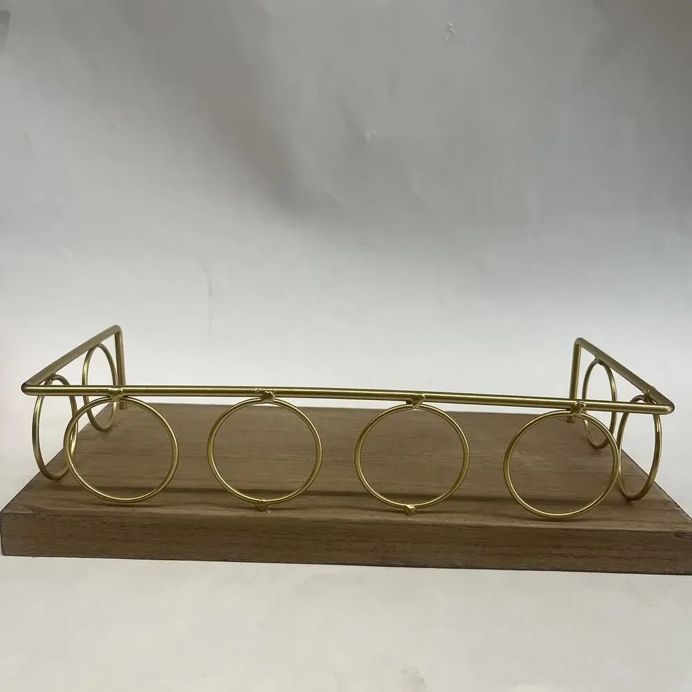 New View‎ Circle Gold Rim Floating Shelf Light Wash Gold Wooden Base Easy Mount